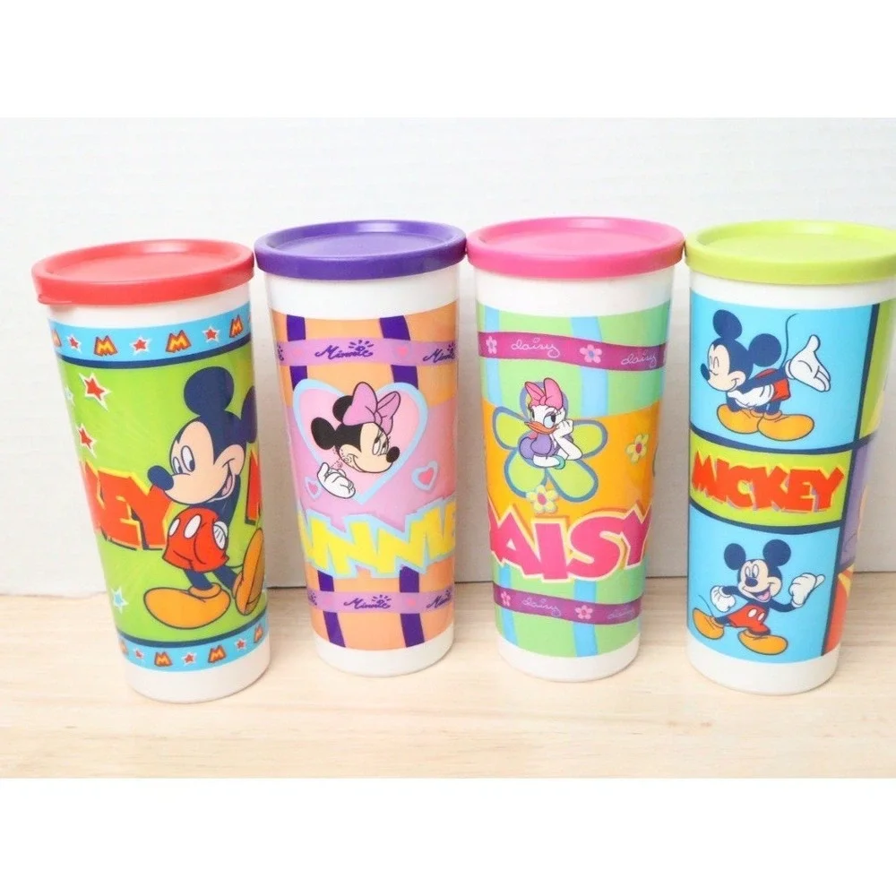 VTG Tupperware Micky & Minnie Mouse Daisy Duck Tumbler Cups With Lids Set of 4